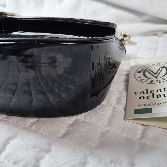 Valentino Orlandi Black Patent Leather Handbag with Gold Chain Accents NWT - Picture 7 of 10